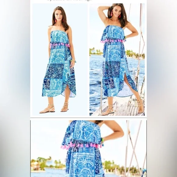 Lilly Pulitzer Meridian Midi Tassel Dress Size Large EUC - Picture 2 of 6